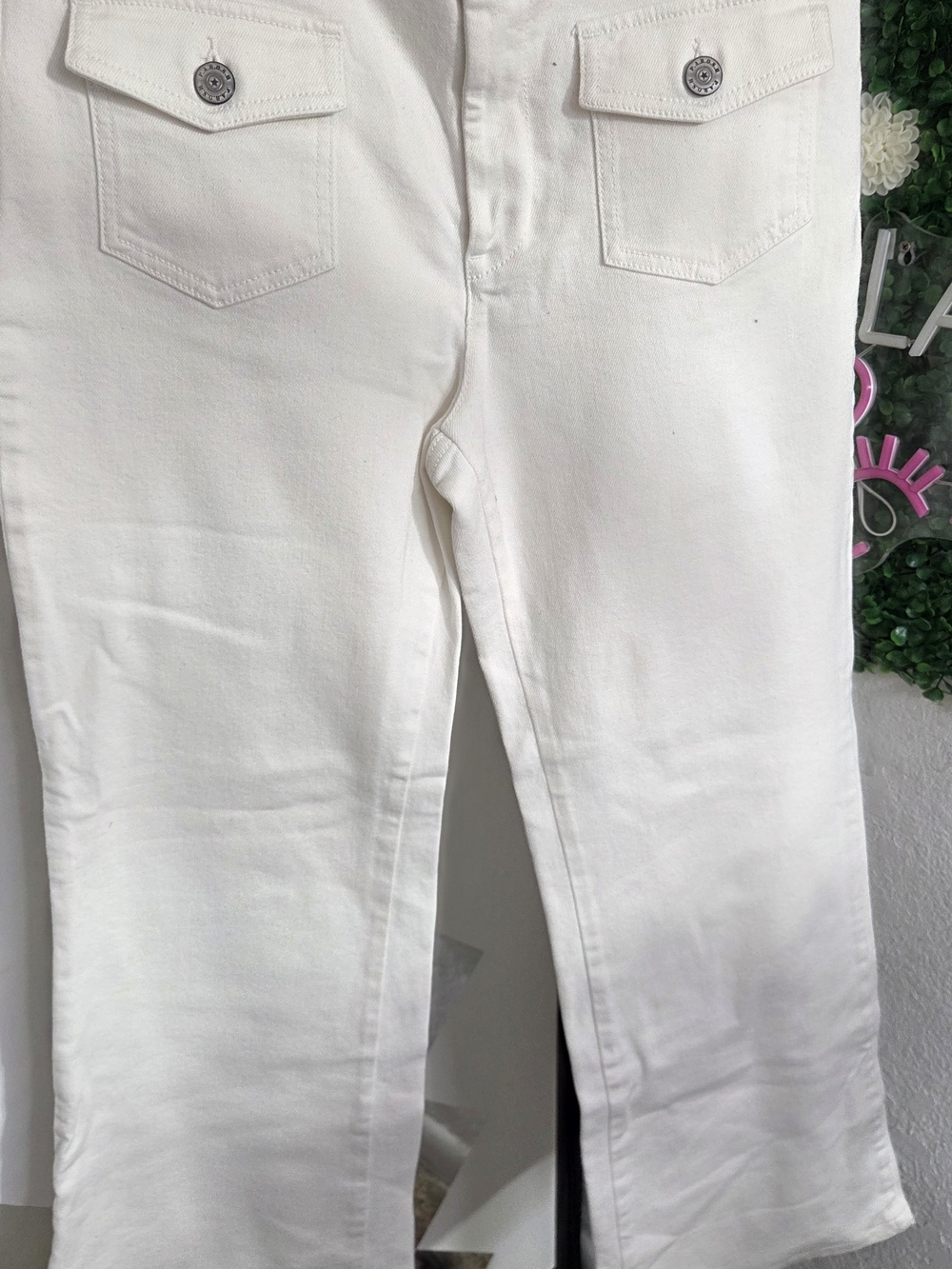 P.A.R.O.S.H. Italy Off-White Cropped Flare Wide Leg Flap Pocket Pants Size M